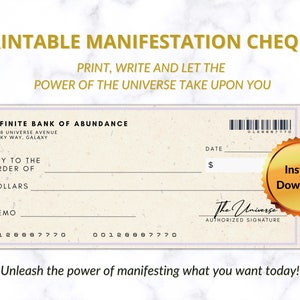 Geld Manifestation Cheque, Druckbarer Blankoscheck, Fülle Cheques, Scheck Vorlage
