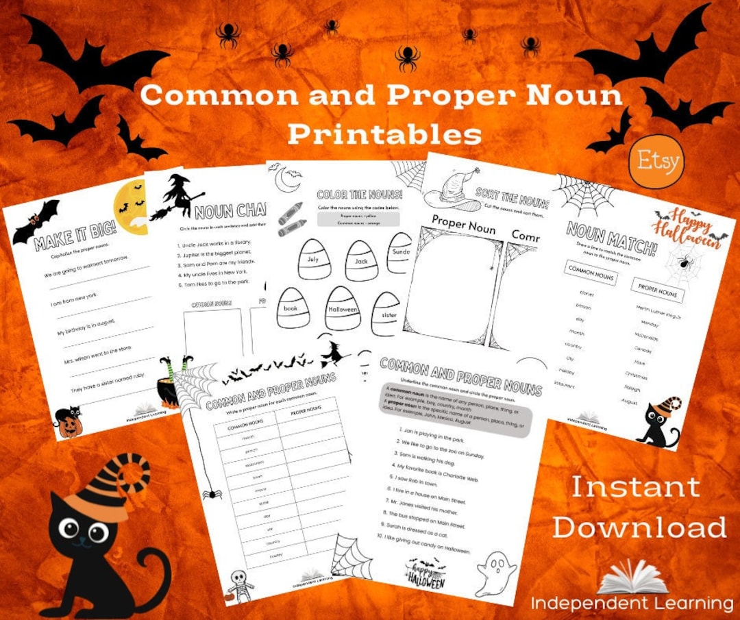 7 Common and Proper Noun Halloween Theme Printable Worksheets Etsy