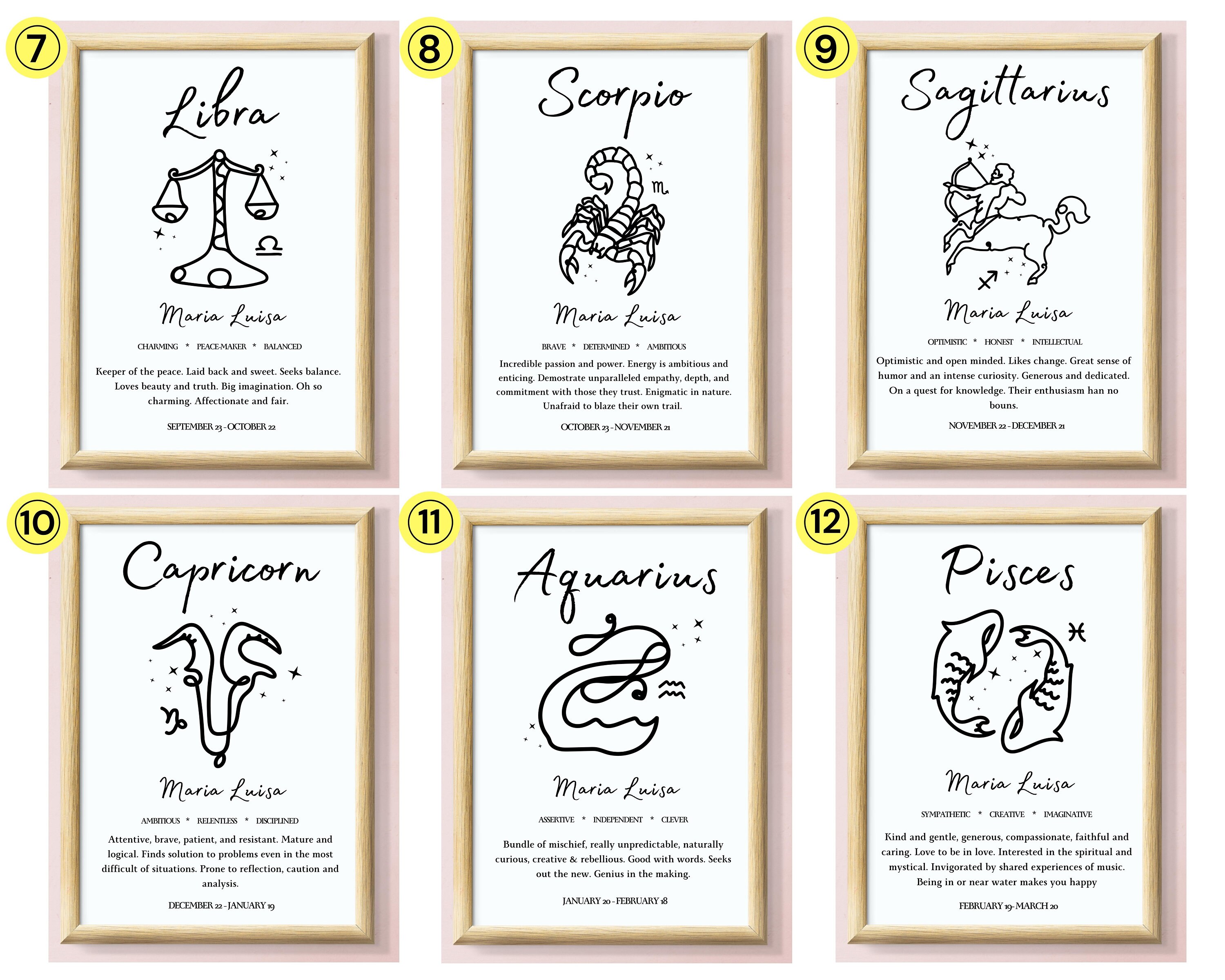 Zodiac Custom Custom Zodiac Wall Art Personalized Horoscope Printable Wall - Etsy