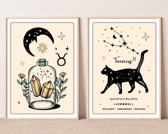 Taurus Zodiac Print Set: Boho Celestial Wall Art (Digital Download)