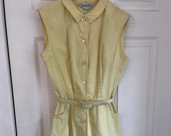 Vintage 50s 60s Pastel Yellow Button Down Belted Summer Dress (As Is)