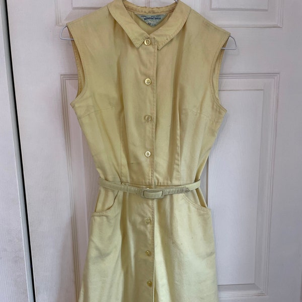 Vintage 50s 60s Pastel Yellow Button Down Belted Summer Dress (As Is)