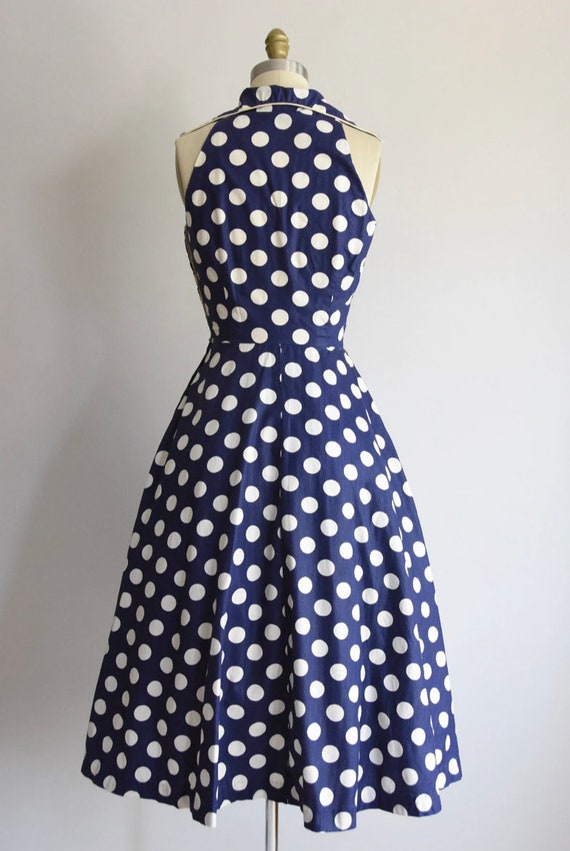Vintage 1950s Blue Polka Dot Dress - image 6