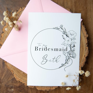 À ma carte de mariage de demoiselle d'honneur / Nom personnalisé au choix / Couronne de naissance florale au choix