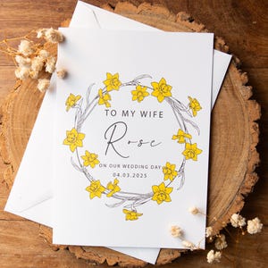 Carte de mariage personnalisée pour ma femme / Parfaite pour le matin du mariage / Couronne de fleurs jonquilles