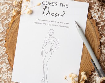 Juego de despedida de soltera: Adivina el vestido de novia / Imprime en tamaño A5