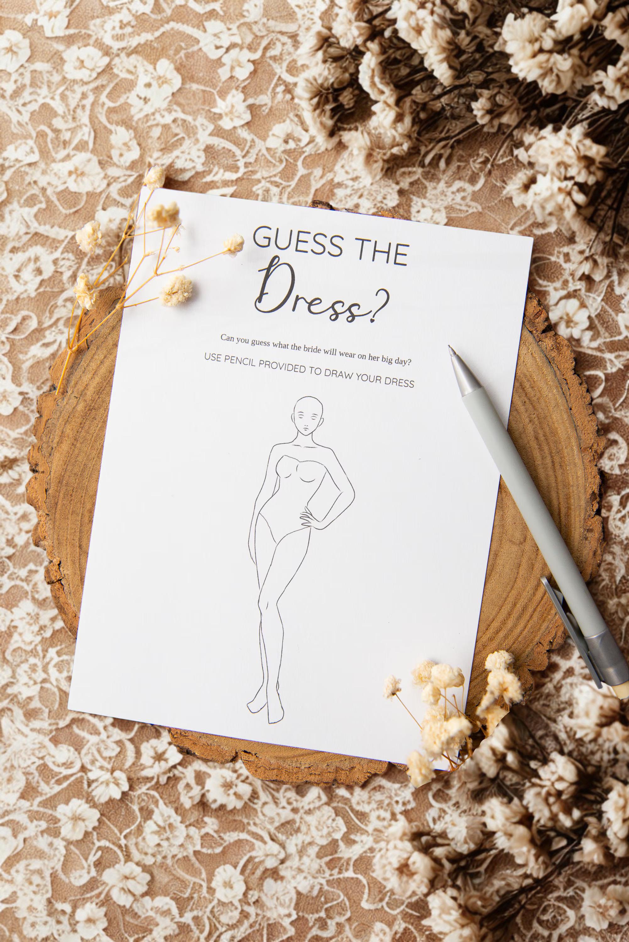 Brides Template Guess The Dress Drawing Guess The Dress Bridal Shower Game  Printable Download Greenery  LittleSizzle