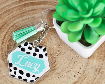 Personalised Dalmatian Mint Green Keyring Choice of Colour Tassel