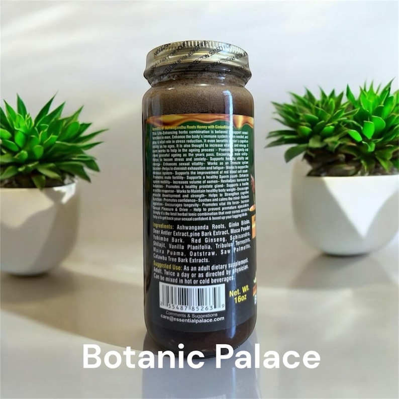 Organic Ashwagahnda Roots Honey with Ginko By Essential Palace - 16 oz Glass Bottle bild 2