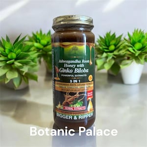 Organic Ashwagahnda Roots Honey with Ginko By Essential Palace - 16 oz Glass Bottle bild 1