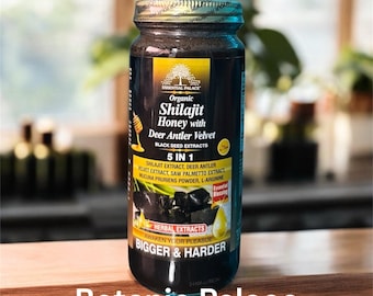 Organic Shila.jit Honey with Deer A. Velvet Black Seed Extracts & More 5 In 1 By Essential Palace - 16 oz Glass Bottle