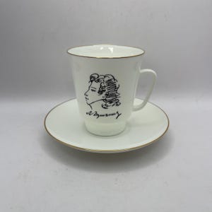 Porcelain coffee cup with saucer A. Pushkin by Imperial Porcelain Manuactory/LFZ. Russia. 3186