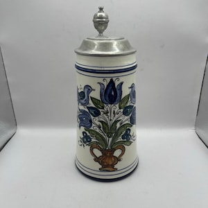 Vintage handmade ceramic beer stein with pewter lid (1.0 l). Austria. 3038