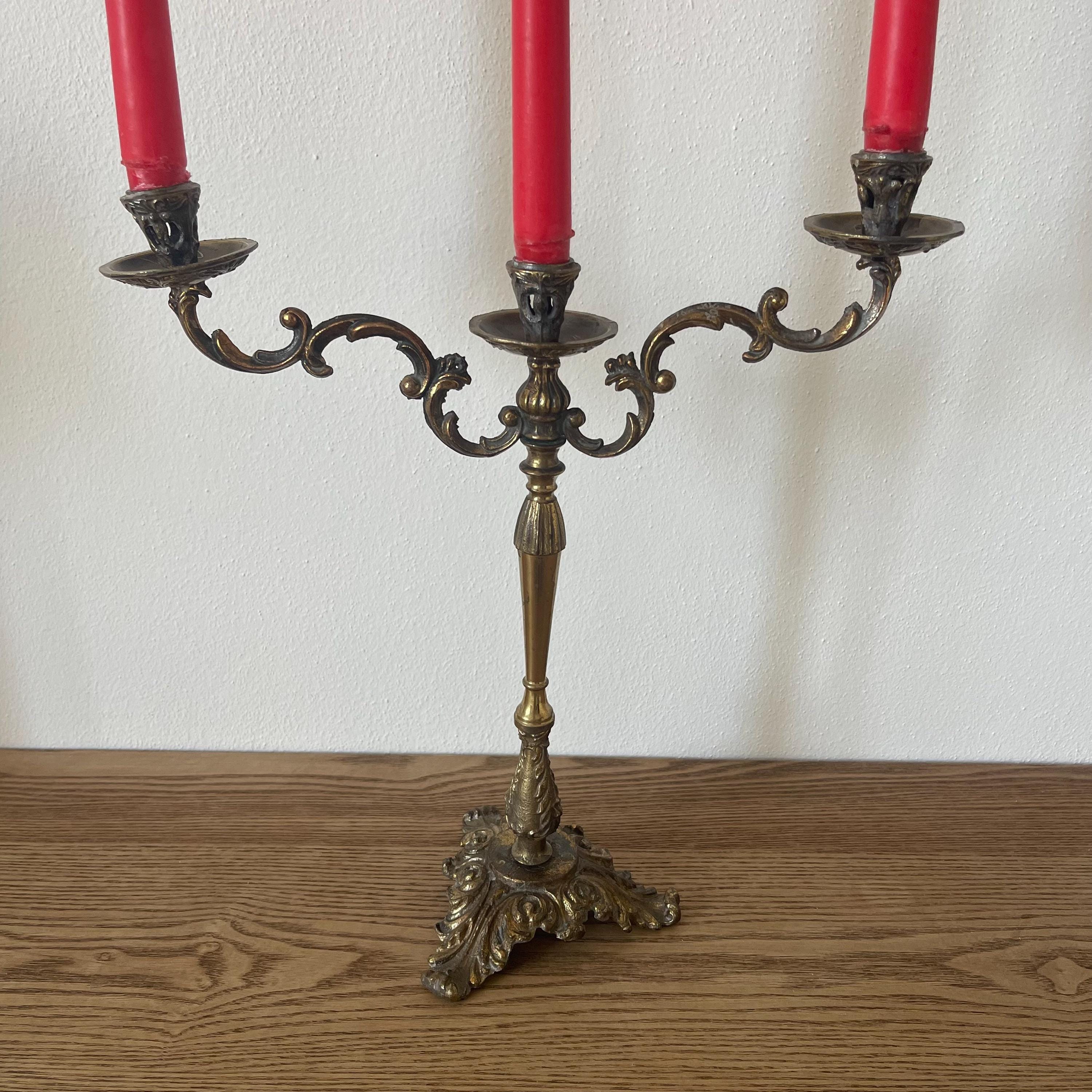 ヴィンテージ ブロンズ キャンドル ホルダー/燭台 3 本用。フランス