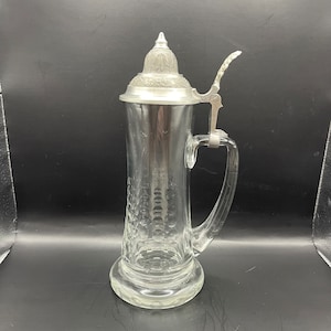 ヴィンテージの磁器製ビールジョッキ、ピューター製の蓋付き（0.7 l