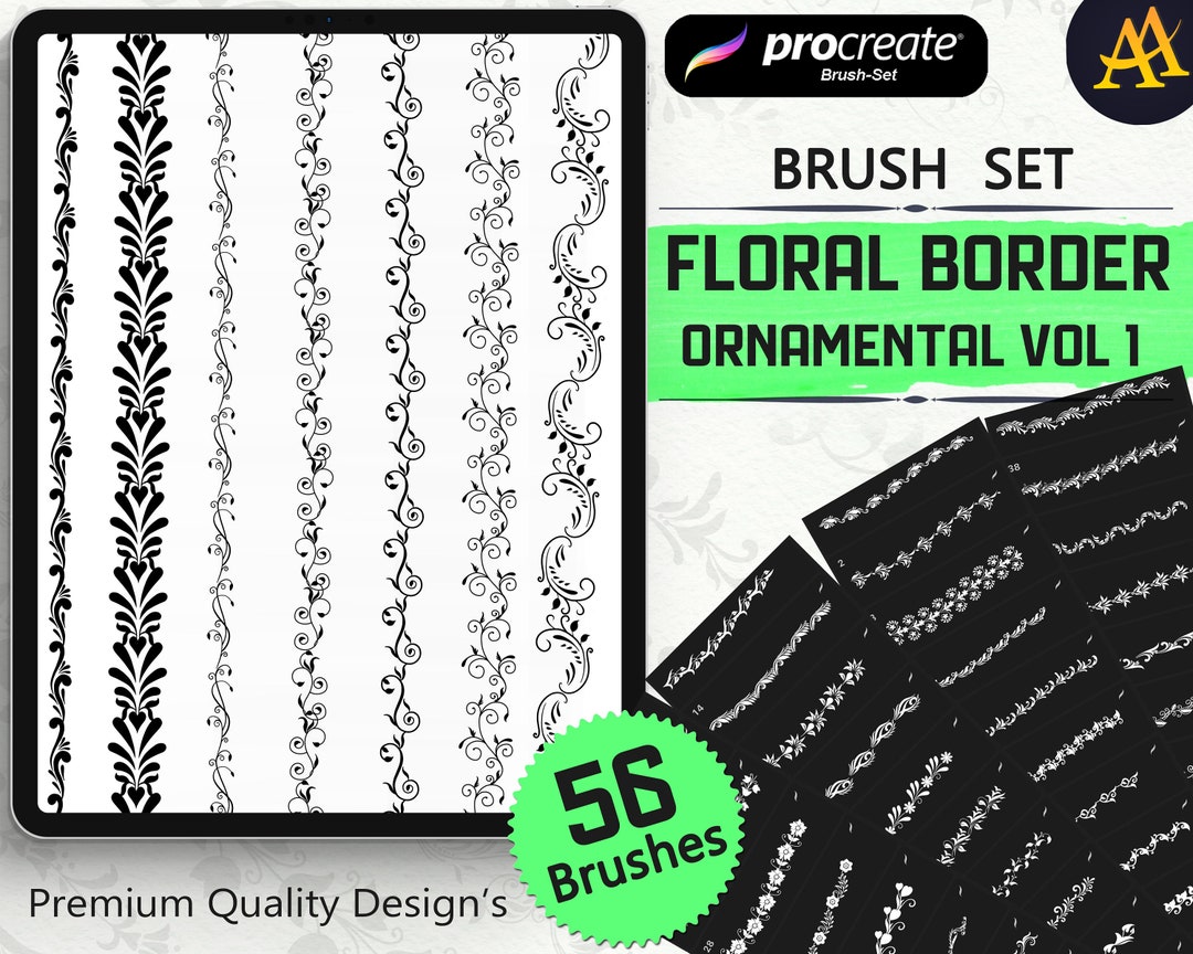 56 Floral Border Procreate Brush Ornamental Bordersprocreate Etsy