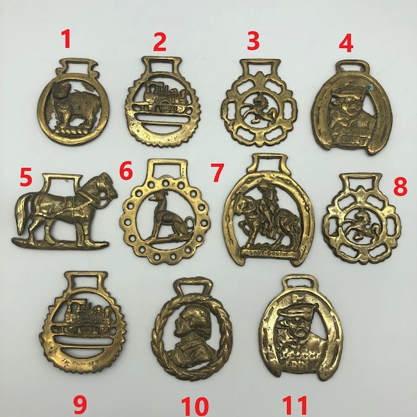 Selection of 11 Vintage Brass Horse Medallions