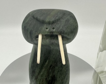 Signed - Vintage Soapstone Walrus Carving - Signed by DIMU