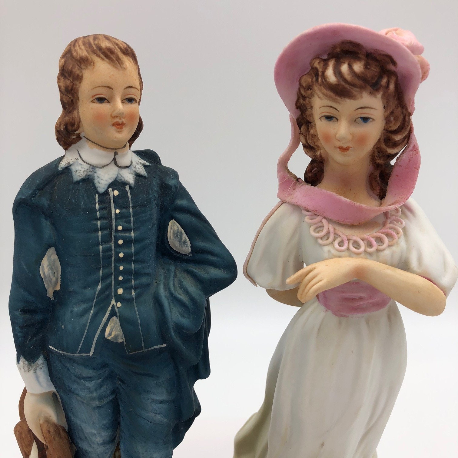 Vintage Japan Lefton Porcelain Pinkie and Blue Boy Figurines. Limited