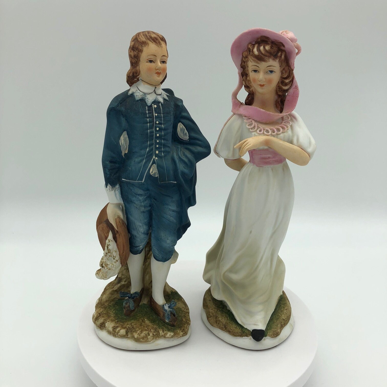 Vintage Japan Lefton Porcelain Pinkie and Blue Boy Figurines. Limited