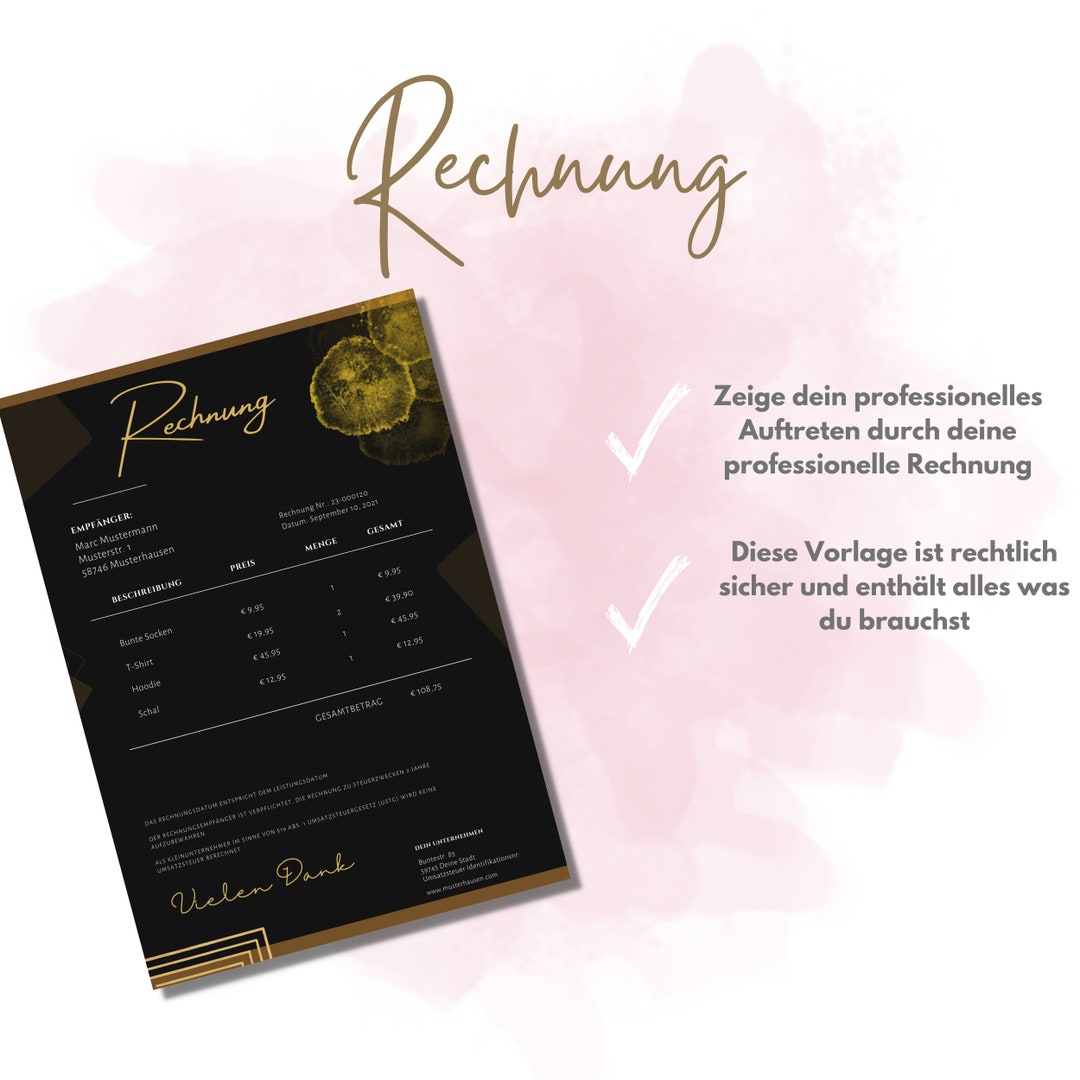 Rechnung Vorlage Gold Canva Digital Download Invoice Template Etsy