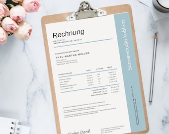Invoice Template Small Business Correct Invoice German Digital Canva Download A4 Blue