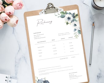 Invoice template flower digital German template Canva invoice