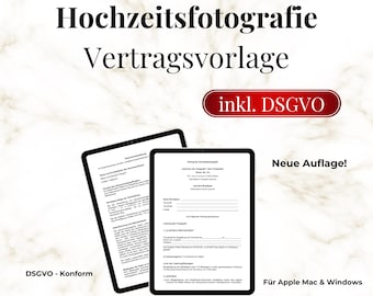 Sample contract wedding contract photographer contract GDPR template photographer template wedding photography German Pages Word