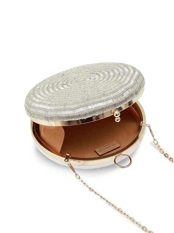 THE TAN CLAN Glitz Round Gold Metal Clutch Bag – Statement