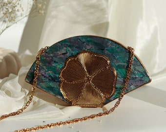 Brass Wirework Mother of Pearl Brass Clutch, Natural Sea Shell Stone MOP Wedding Bag, Handmade gift, Mother's day gift, Bridal Clutch Bag