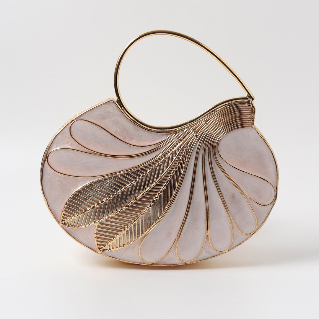 Pochette en nacre avec poignée en laiton, sac de mariage en nacre