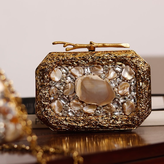 Gold Embellished Clutch Vintage Mother of Pearl Clutch Bag Baroque Pearl Handmade Bag Coral Beaded Bag Abalone Shell Evening Bag Etsy