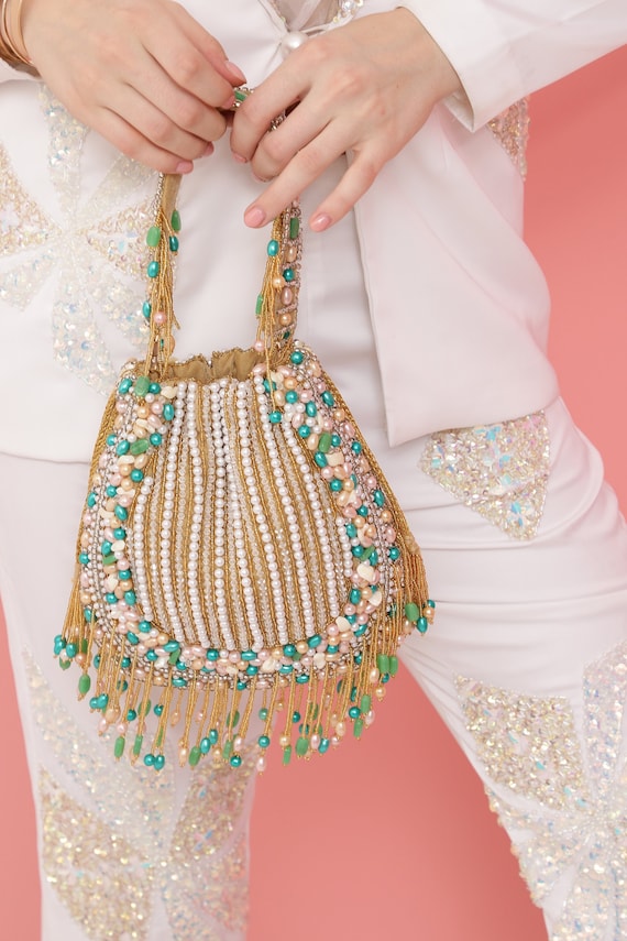 Pochette Potli decorata, pochette da donna di alta qualità, elegante  borsetta da sposa per ragazze, lussuosa borsa con coulisse ricamata per