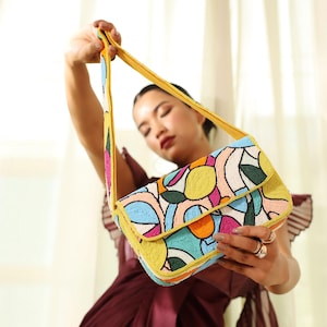 Handgemachte Tasche mit Blumen Perlen, indisch handbestickt Tasche, Schultertasche Geldbörse, Lässige Handtasche