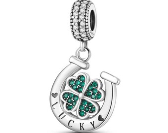 Charm, pendant, clover leaf, lucky charm, gift for her, as a lucky charm, for birthdays, Valentine's Day, compatible with Pandora bracelets.