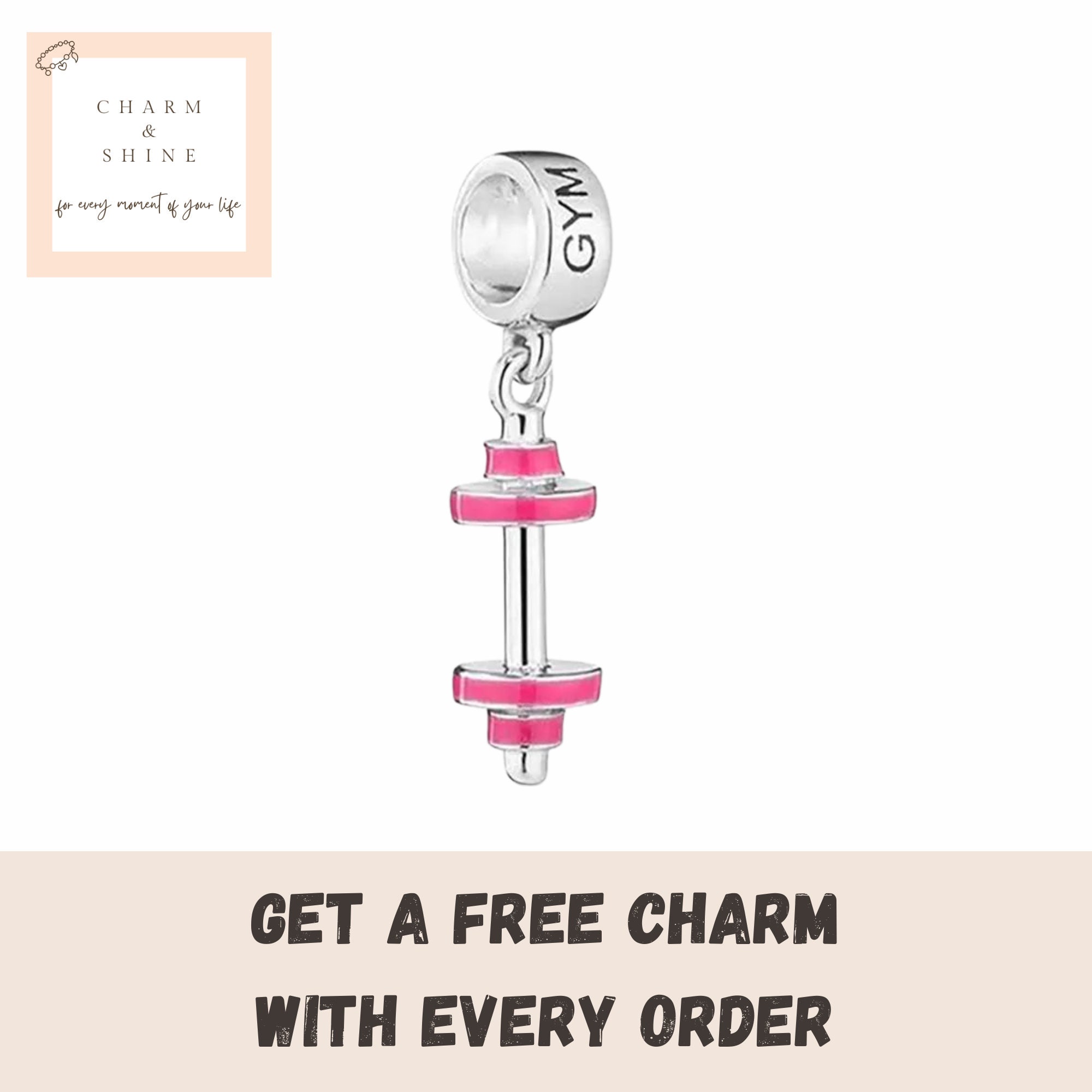 Charm Fitness dumbbell pendant sport gift for sports enthusiasts compatible with Pandora bracelet or chain gift for her