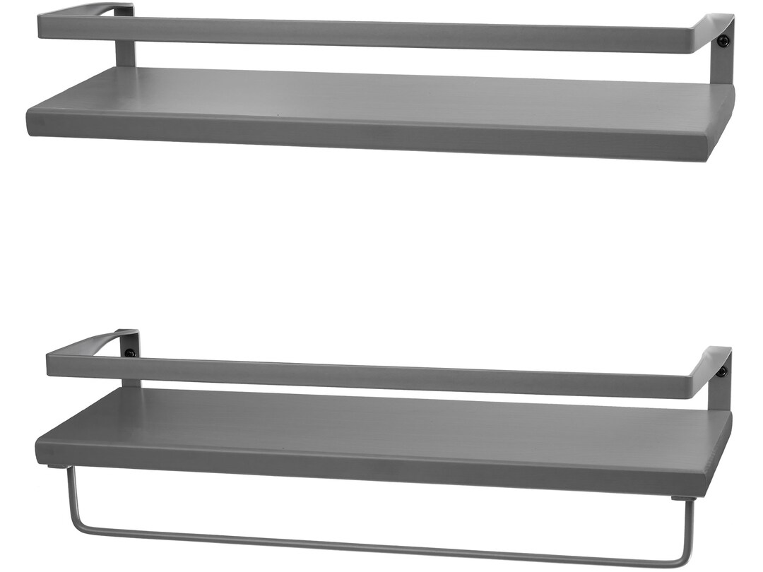Grey Modern 16.75 Floating Wall Shelves With Guardrail, Set of 2