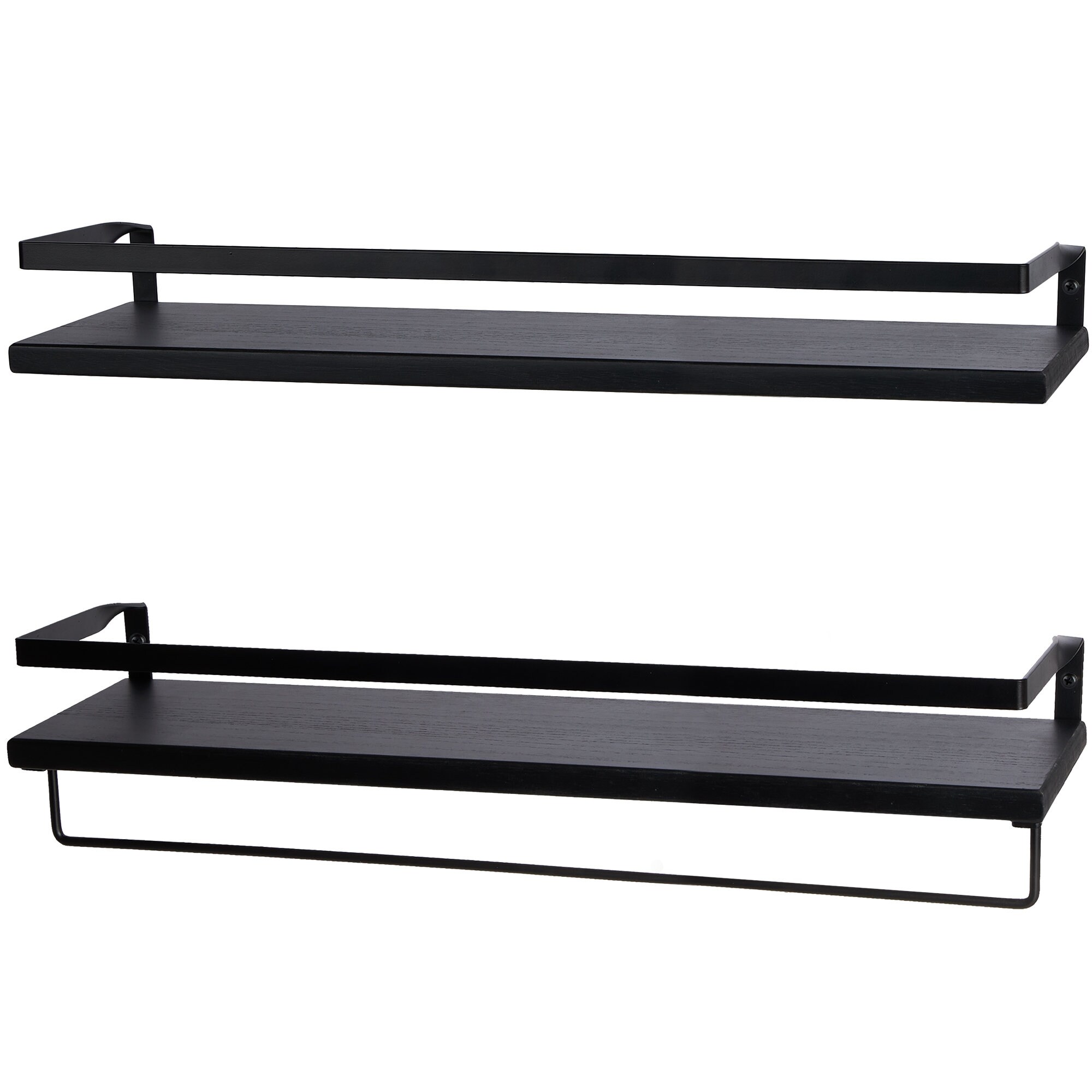 Modern Black 25 Floating Wall Shelves With Rails, Set of 2 Wall Mounted