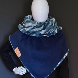Wrap scarf, Plush fleece winter scarf, Gift for her, Button scarf, Triangular scarf for women