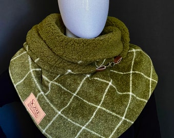 Wrap scarf, Plush fleece winter scarf, Gift for her, Button scarf, Triangular scarf for women