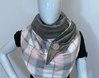 Wrap scarf, Plush fleece reversible winter scarf, Gift for her, Button scarf, Triangular scarf for women