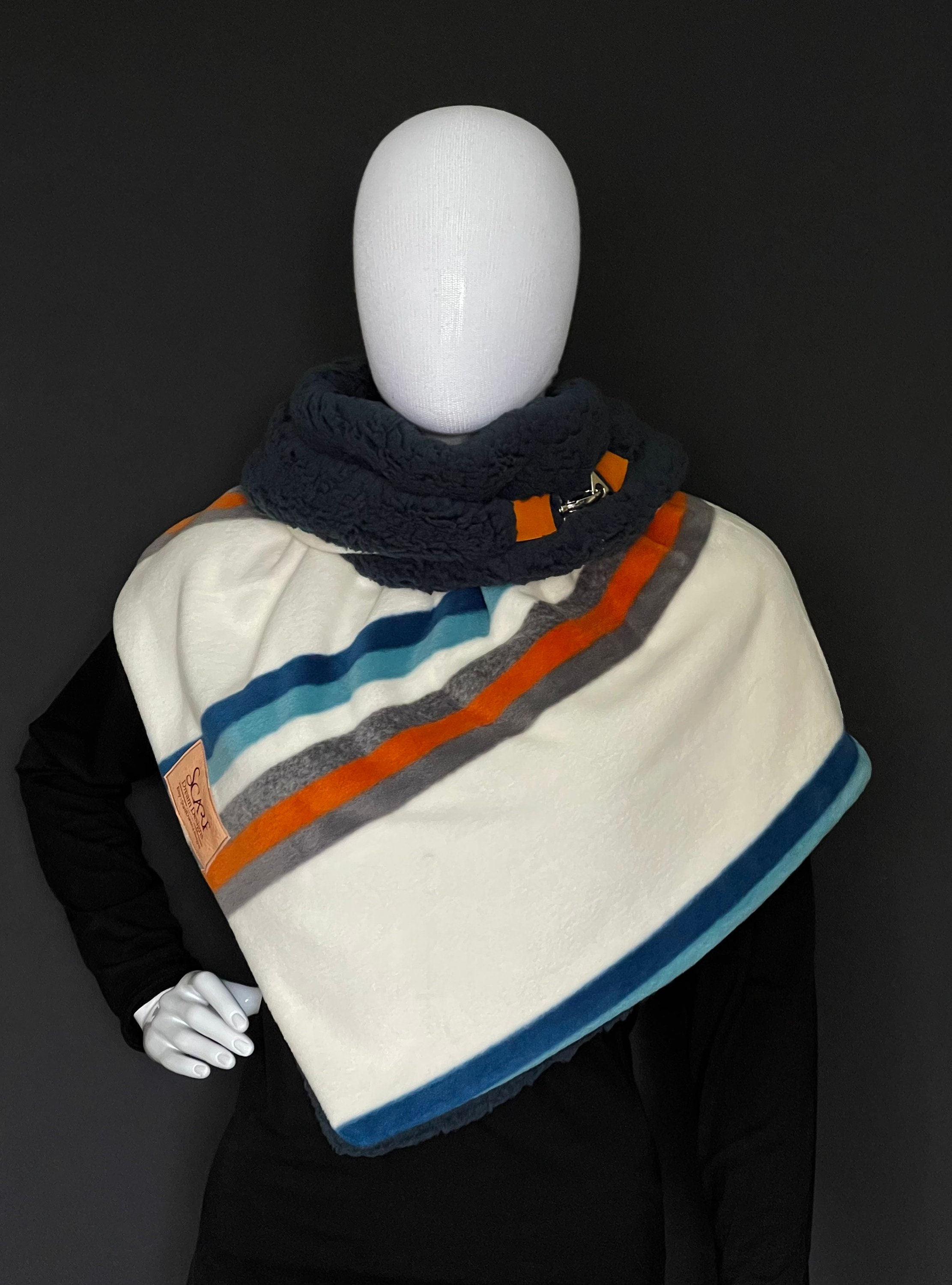Wrap scarf, Plush fleece winter scarf, Gift for her, Button scarf, Triangular scarf for women