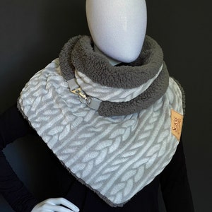 Wrap scarf, Plush fleece winter scarf, Gift for her, Button scarf, Triangular scarf for women