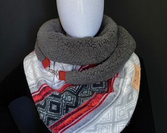 Wrap scarf, Plush fleece winter scarf, Gift for her, Button scarf, Triangular scarf for women