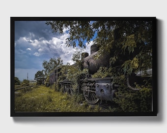 Overgrown Steam Locomotive Print | Vintage Train Wall Art