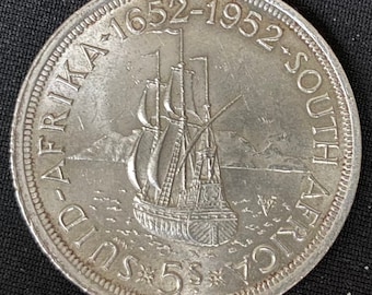 SOUTH AFRICA Very Rare 5 Shillings 1652-1952, Silver, KM41 Cape