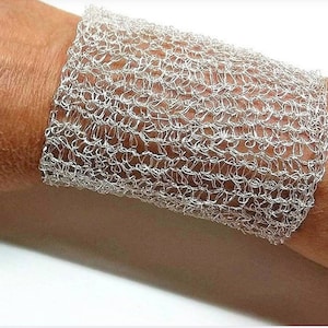Silver crochet cuff wire crochet bracelet silver knitted bracelet adjustable crochet cuff bridal cuff wedding bridal customized bracelet