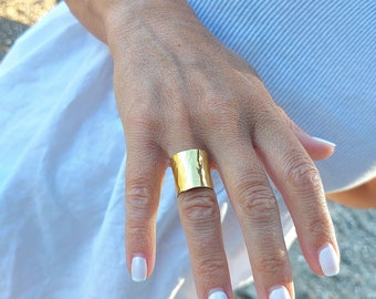 Brass hammered band wide bronze ring minimalist brass band adjustable band ring gold statement ring hammered wide gold  open ring