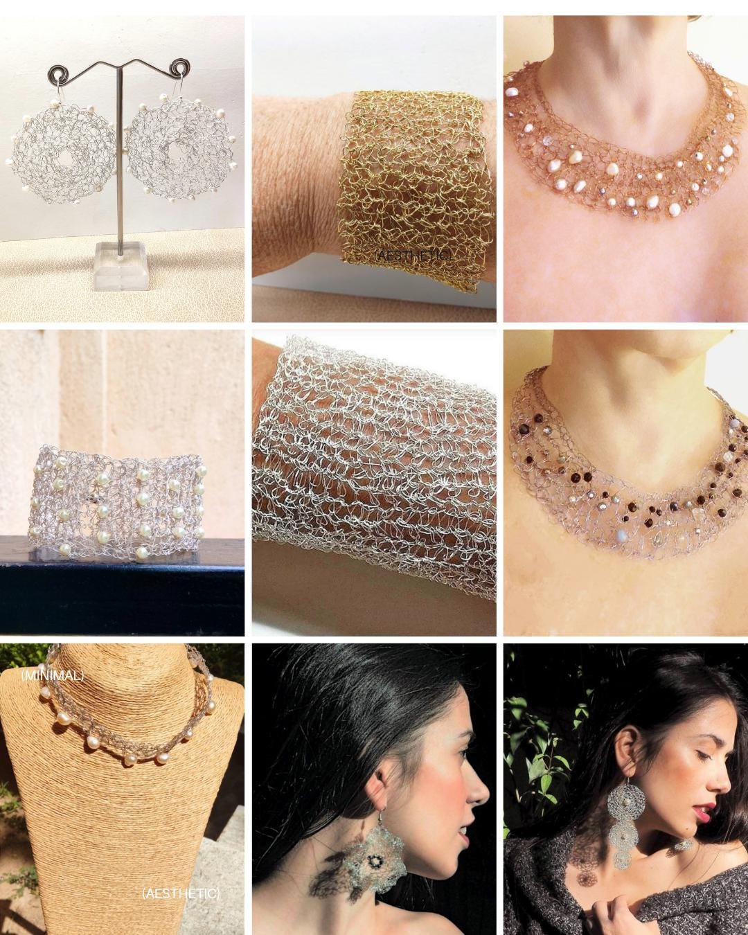 Collana in filo all'uncinetto, collana in filo di perline, collana con pettorina regolabile, collana con pettorina di perle, collana da sposa di perle, collana importante lavorata a maglia - Italia