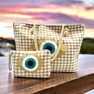 Canvas summer bag evil eye bag eye beach bag beige beach bag summer shoulder bag eye black large canvas tote bag Greek beach canvas handbag